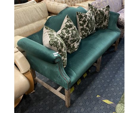 GREEN SOFA WITH LIGHTWOOD DISTRESSED LOOK LEGS