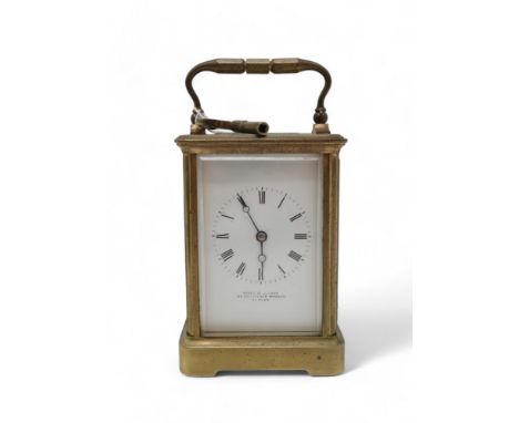 A Birch and Gaydon, London, brass and glass repeating carriage clock&nbsp; Condition Report:Has key, winds and ticks