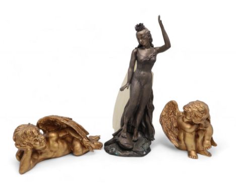 A Claire Heath Soul of Shakespeare model of Titania, Queen of the Fairies, together with two gilded Cherub figures Condition 