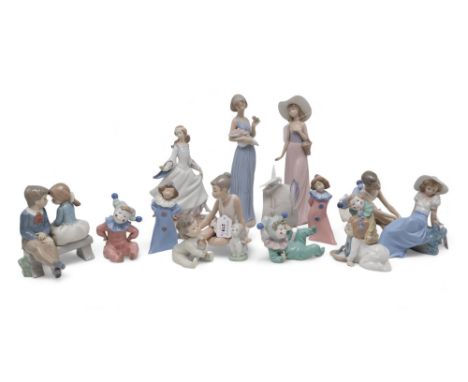 A collection of Lladro and Nao figures including ballerinas, child clowns, Cinderella etc Condition Report:All in good condit