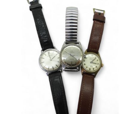 three vintage gents watches, a Tissot Seastar, diameter of case 3.3cm, a Caravelle, diameter of  case 3.3cm, and a Bulla wate