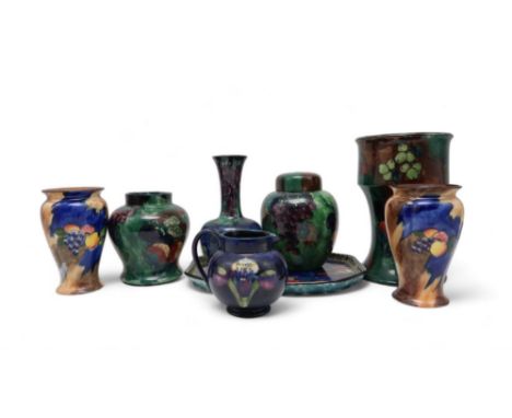 A collection of Hancock and Sons Titian Ware, all hand painted with fruits by F X Abraham, together with a Moorcroft Orchid j