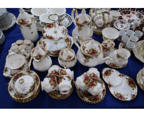 A Royal Albert Old Country Roses tea wares including teapot, one cup tea pot, coffee pot, cups, saucers and plates, jugs, sug