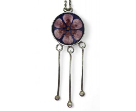 A Norman Grant flower pendant the silver pendant with full hallmarks for Edinburgh 1973-74, further stamped NG. It has a flow