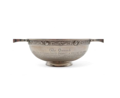 Hamilton &amp; Inches; A silver quaich, Edinburgh 1968, inscribed ' "The Quaich" PRESENTED BY MESSRS,. DAVID DUNNET &amp; WAL