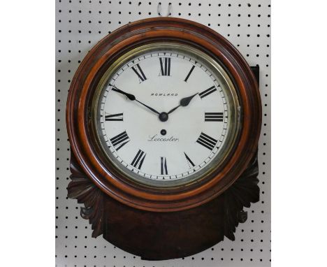 Rowland, Leicester, a mid 19th century verge drop dial mahogany wall clock, the 9 1/2" white enamel dial with Roman numerals,