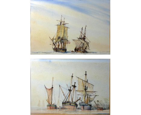 Terry Culpan (20th century), Sailing Jury Rig on a Prize, signed and date '74, watercolour, 27 x 37 cm and another Gun Brigs 