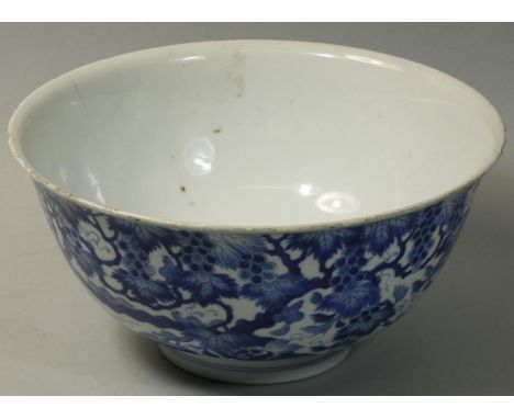 A Chinese blue and white porcelain bowl, bearing Qianlong (1736-1795) six-character seal mark in underglaze blue, possibly pe