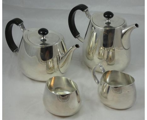 A four&nbsp;piece&nbsp;silver-plated tea and coffee service, by Walker and Hall, Sheffield, circa 1959, Designed by David Mel