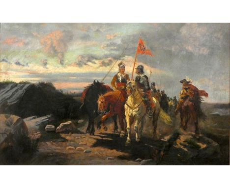 19th century English School, Prince Rupert's Horse, unsigned, oil on canvas, 60 x 94 cm, frame.Provenance; purchased in Faken