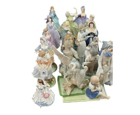 Coalport, Royal Worcester and Franklin Mint lady figures, Nao pieces, etc.