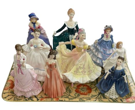 Eight Royal Doulton and one Royal Worcester figures.