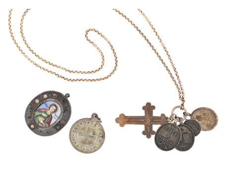 A GROUP OF RUSSIAN SILVER ICON PENDANTS, MOSCOW AND KOSTROMA, MID-19TH CENTURYcomprising:a) an icon pendant of St. Pantaleon,
