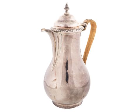 A GEORGE III STERLING SILVER COFFEE POT, LONDON, 1765ovoid, plain body, lid with ribbed edge,standard, town mark on the botto