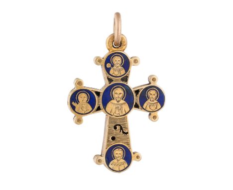 A RUSSIAN GOLD AND CHAMPLEVE ENAMEL PECTORAL CROSS, WORKMASTER ERIK AUGUST KOLLIN, ST.PETERSBURG, 1868-1870a double-sided cru