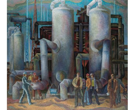 YURI ZORKO (RUSSIAN B. 1937)Vuktyl Gas Workers, 1978-79oil on canvas149.5 x 164 cm (58 7/8 x 64 5/8 in.)signed, dated, and in