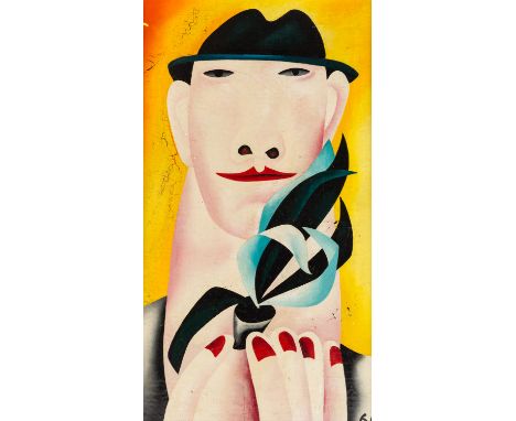 OLEG TSELKOV (RUSSIAN B. 1934) Portrait, 1960 oil on board 69.5 x 39.5 cm (27 3/8 x 15 1/2 in.) dated lower right; signed, da