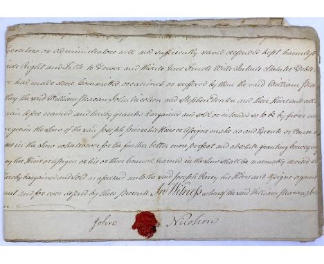 Slavery. Manuscript indenture on laid paper, Jamaica, 13 February 1805, concerning "a negroe Slave named Frank". Made between