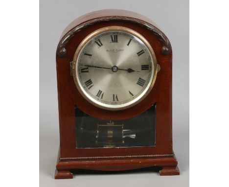 A mahogany dome top boulle clock stamped model BG to back of dial.