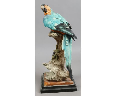 A Capodimonte model of a macaw parrot perched on a branch, signed G. Armani.