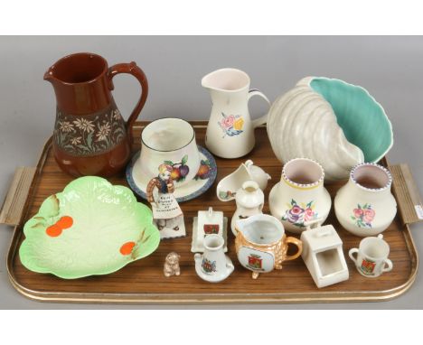 A tray of mixed ceramics to include Poole, Carltonware, crested ware etc.