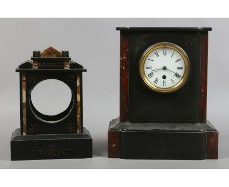 A slate mantle clock by J. More Hull along with a slate mantle clock case.