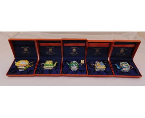 Charlotte di Vita five enamel miniature teapots in original packaging