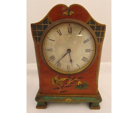 Aspreys chinoiserie lacquered mantle clock, with silvered dial and Roman numerals, 20cm (h)