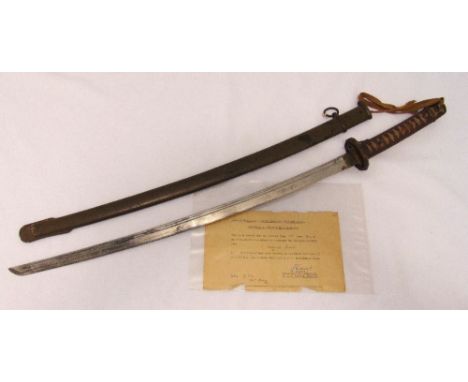 A Japanese officers military sword with scabbard and documentary provenance