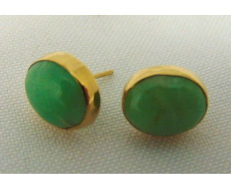 A pair of 9ct gold and jade earrings, approx total weight 5.3g