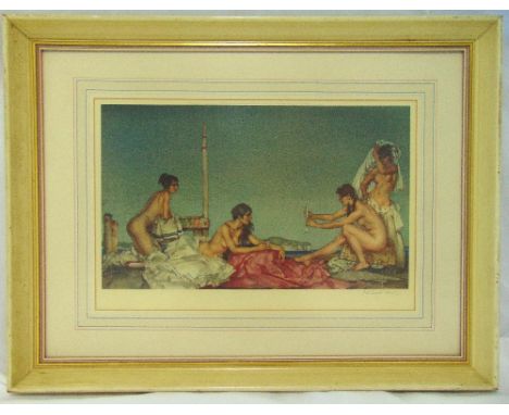 William Russell Flint framed and glazed polychromatic lithographic print titled The Silver Mirror, signed bottom right, 31 x 