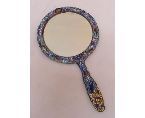 A Cloisonne and brass hand mirror, 19cm
