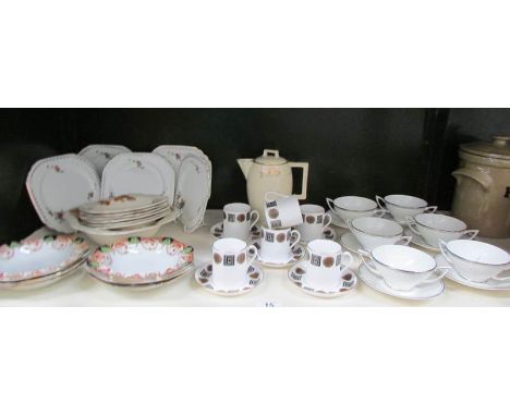 A shelf of miscellaneous china including tea ware