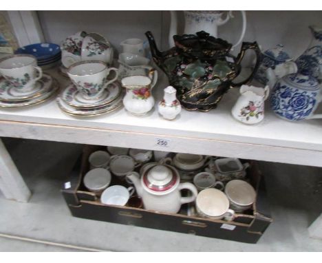 A large quantity of assorted teaware, some a/f, one shelf and one box