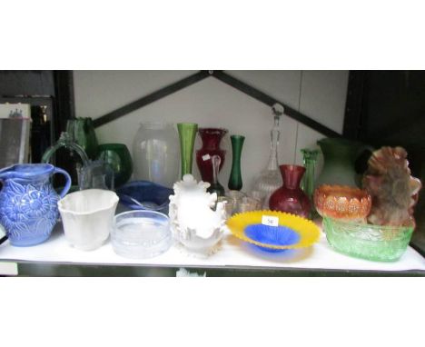 A mixed lot of art and other glass including carnival, decanter etc