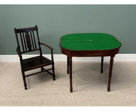REGENCY MAHOGANY FOLDOVER CARD TABLE &amp; CHAIR the table with baize lined interior, 72cms H, 92cms W, 90cms D (open) and an