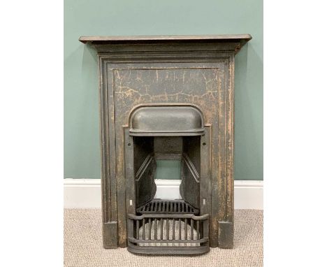 VICTORIAN CAST IRON FIREPLACE INSERT with basket and grate, 92cms H, 74cms W, 14cms D