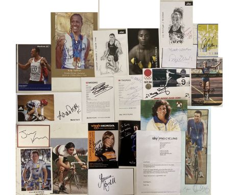 OLYMPIC ATHLETES AUTOGRAPHS. Approx 31 signatures here, mainly from the worlds of cycling and athletics. To include: Chris Bo