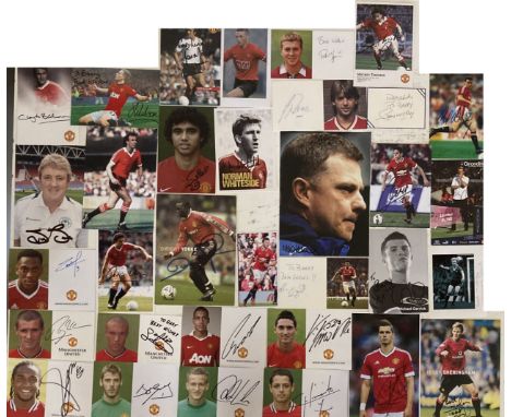 MANCHESTER UNITED PLAYER SIGNATURES. Superb collection of approx 64 signatures obtained by a dedicated and veteran collector.