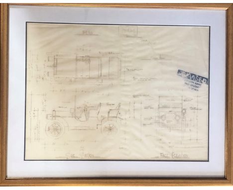 CITIZEN KANE BLUEPRINTS. A mounted and framed original blueprint / technical drawing, depicting an automobile, stamped 'Citiz