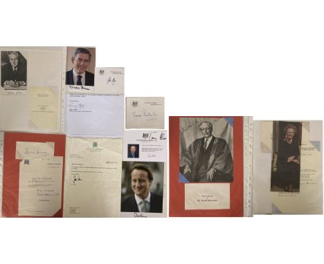 UK PRIME MINISTERS - AUTOGRAPHS. Nine autographed items, many with corresponding letters on Downing St stationary, all obtain