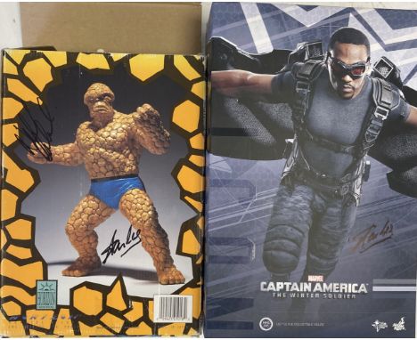 THE THING &amp; CAPTAIN AMERICA FIGURES SIGNED BY STAN LEE. Lot includes a Captain America Winter Soldier 1/6" scale Marvel H