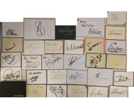 MANCHESTER UNITED PLAYER SIGNATURES. Superb collection of approx 65 signatures obtained by a dedicated and veteran collector.