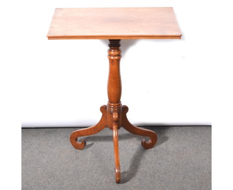 Victorian satin walnut pedestal table, rectangular top, turned column, tripod base, the top 57x43cm (split), height 71cm.