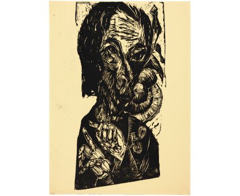 Ernst Ludwig Kirchner (Aschaffenburg 1880 - 1938 Davos)Kopf des Kranken (Selbstporträt als Kranker)1917-1918Holzschnitt auf f