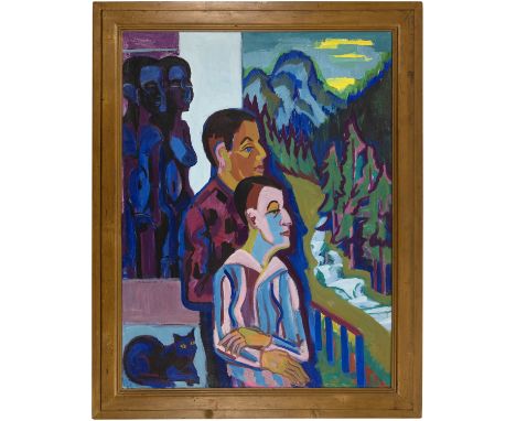 Ernst Ludwig Kirchner (Aschaffenburg 1880 - 1938 Davos)Vor Sonnenaufgang (Paar auf dem Balkon)1927Öl auf Leinwand. In Origina