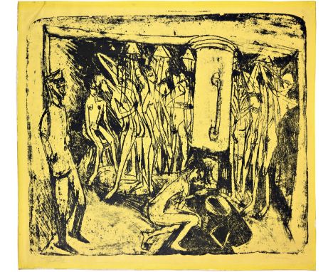 Ernst Ludwig Kirchner (Aschaffenburg 1880 - 1938 Davos)Artilleristenbad (Badende Soldaten)1915Lithographie auf gelbem Papier 