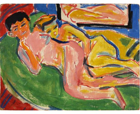 Ernst Ludwig Kirchner (Aschaffenburg 1880 - 1938 Davos)Fränzi mit Freundin (Fränzi und Marcella) - Zwei liegende Akte1910Öl a