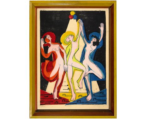 Ernst Ludwig Kirchner (Aschaffenburg 1880 - 1938 Davos)Farbentanz1933/1934Farbholzschnitt auf Japan, farbiger Druck von 2 Stö
