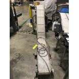 Inclined Bagger Discharge Conveyor, 8' Long x 15" Wide, 12" Wide Plastic Belt with 1" Tall Pushers,